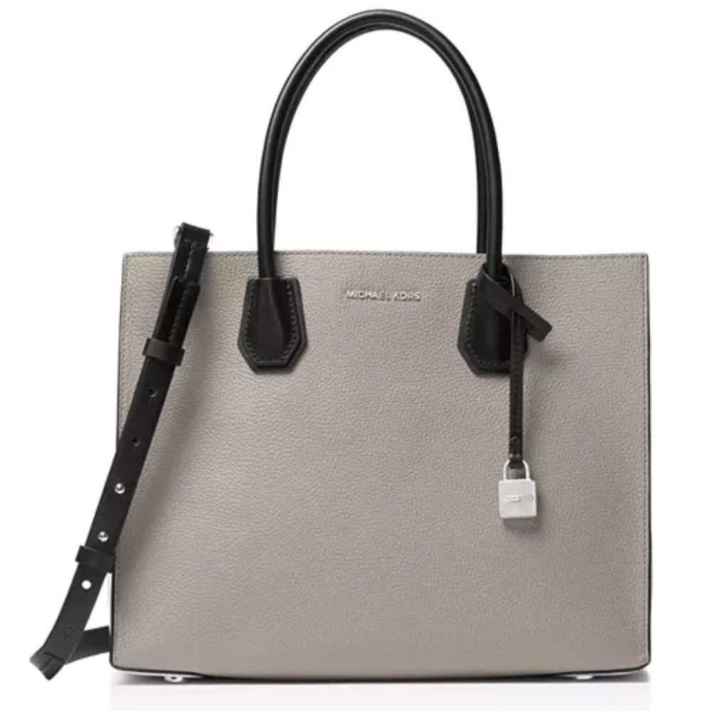 Michael Kors Large Mercer Leather Tote GRAY, Black, Cream